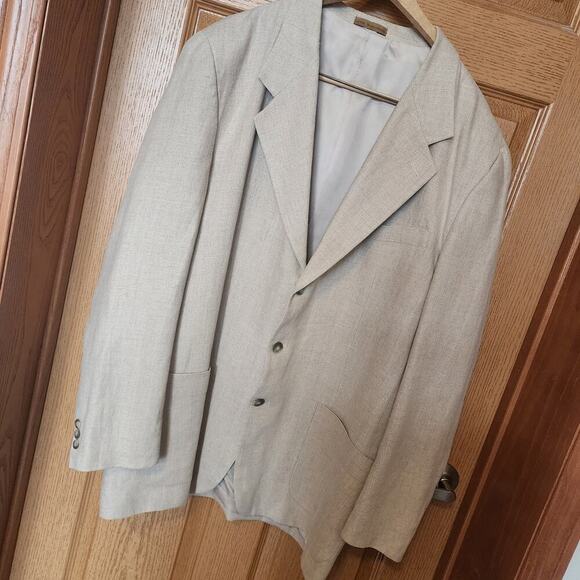 Cellini Linea Uomo Men's 100% Linen Blazer Sport Coat Lightweight Tan Coat Lined - Picture 2 of 16